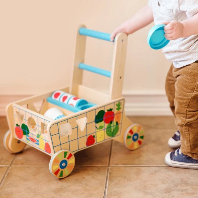 Wooden Shape Sorting Grocery Cart - Image 3